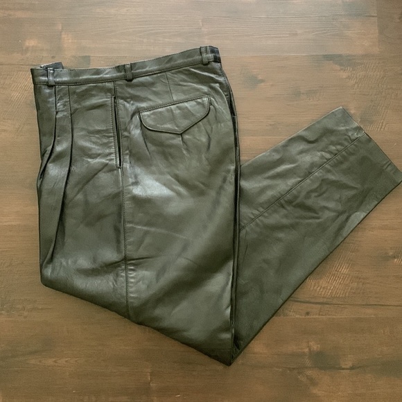 AUTHENTIC LEATHER PANTS TROUSERS HIGH RISE PLEATED BLACK - Picture 2 of 9